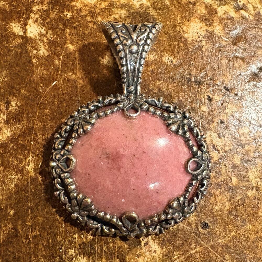 Carolyn Pollack Pendant Sterling Silver & Rhodochrosite Decorative Edges Relios
